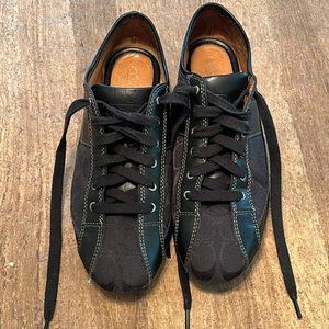 Women s COACH SUEE A1258 Black Leather Signature C Tennis Driving Shoes 8.5